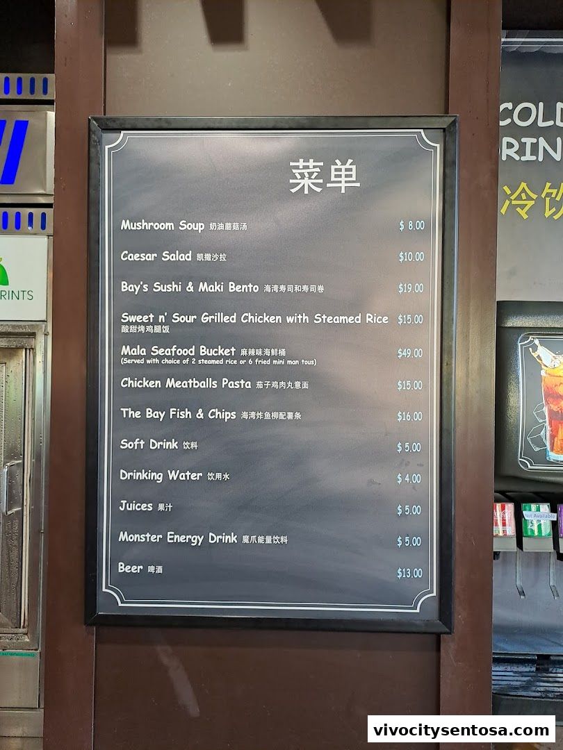 Menu page for The Bay Restaurant