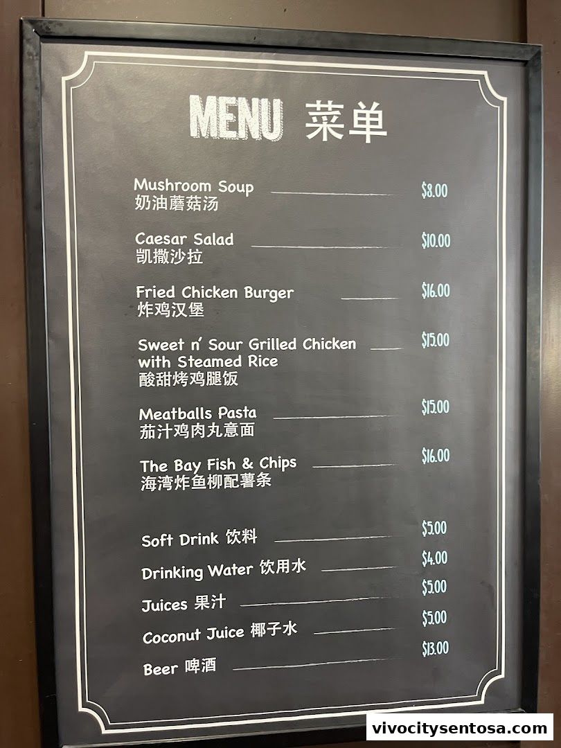 Menu page for The Bay Restaurant