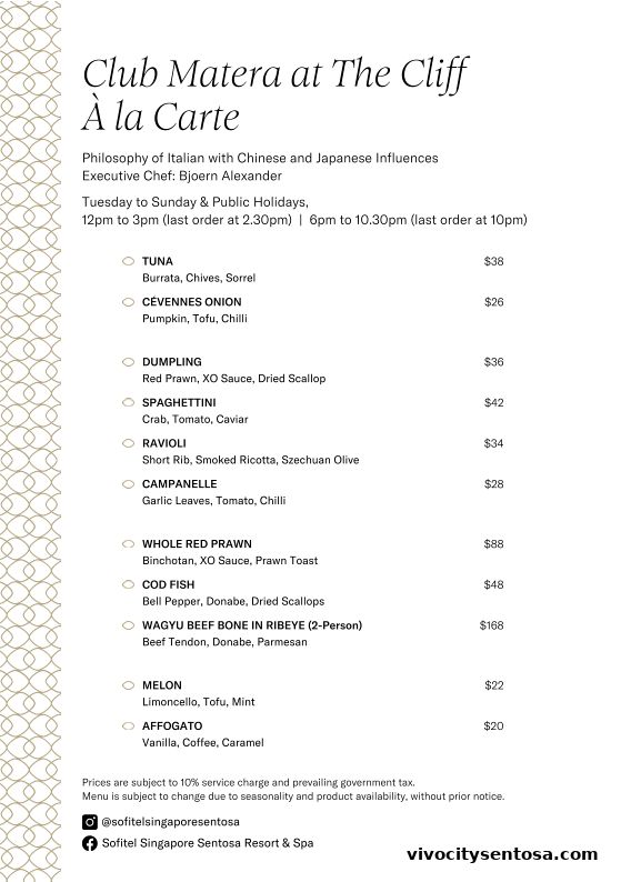 Menu page for THE CLIFF