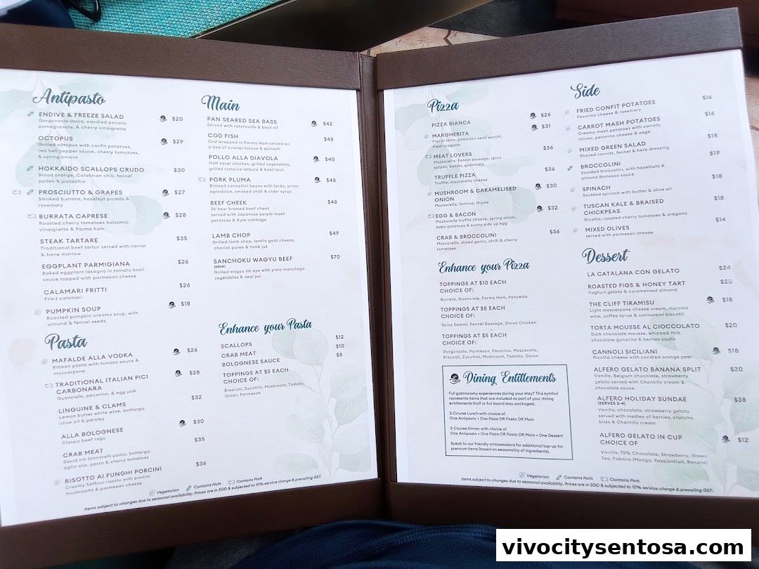 Menu page for THE CLIFF