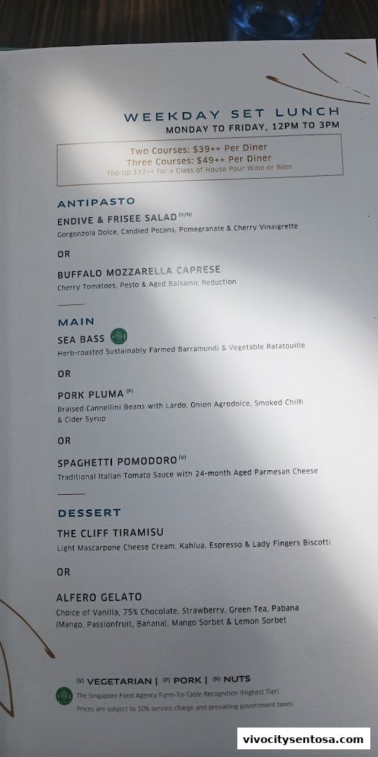 Menu page for THE CLIFF