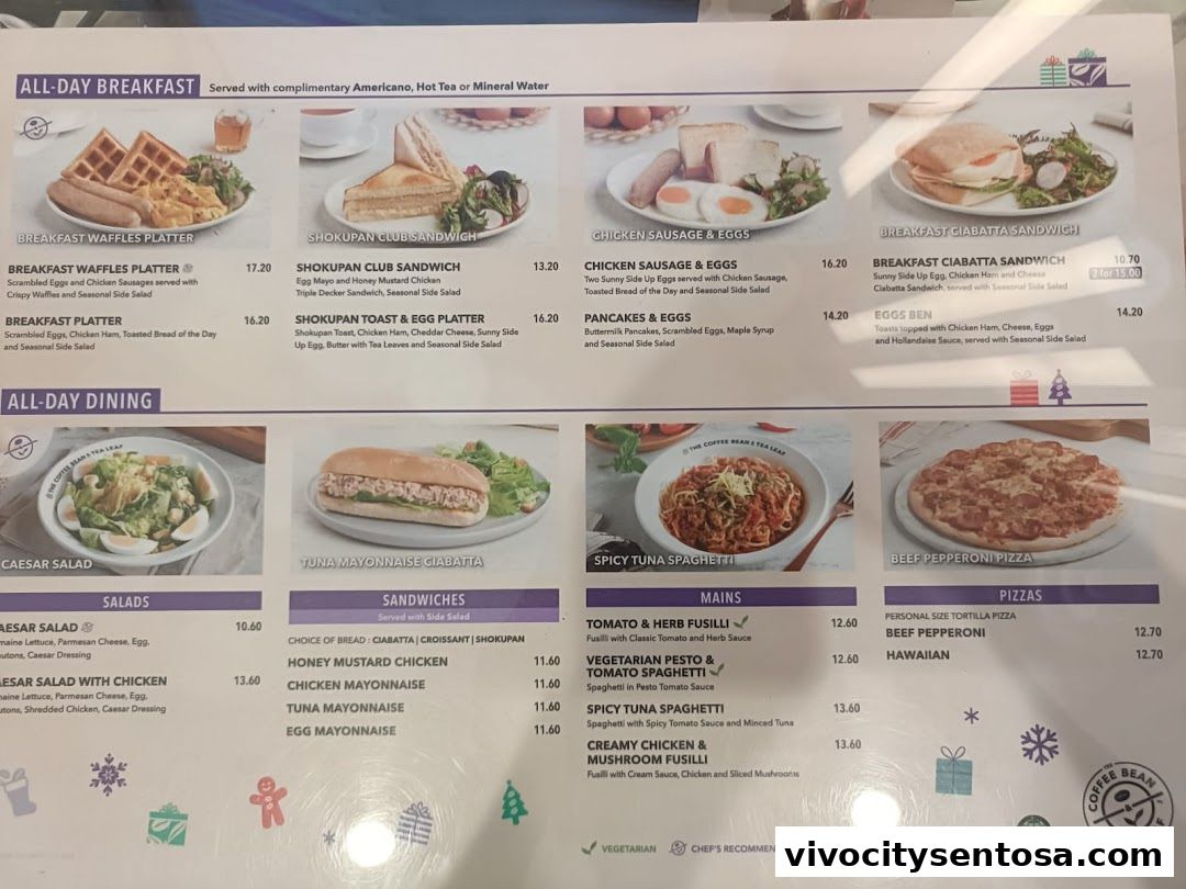 Menu page for The Coffee Bean and Tea Leaf - VivoCity