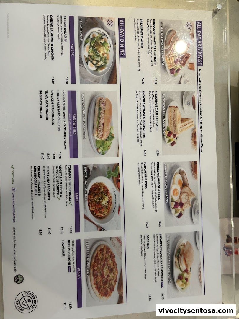Menu page for The Coffee Bean and Tea Leaf - VivoCity
