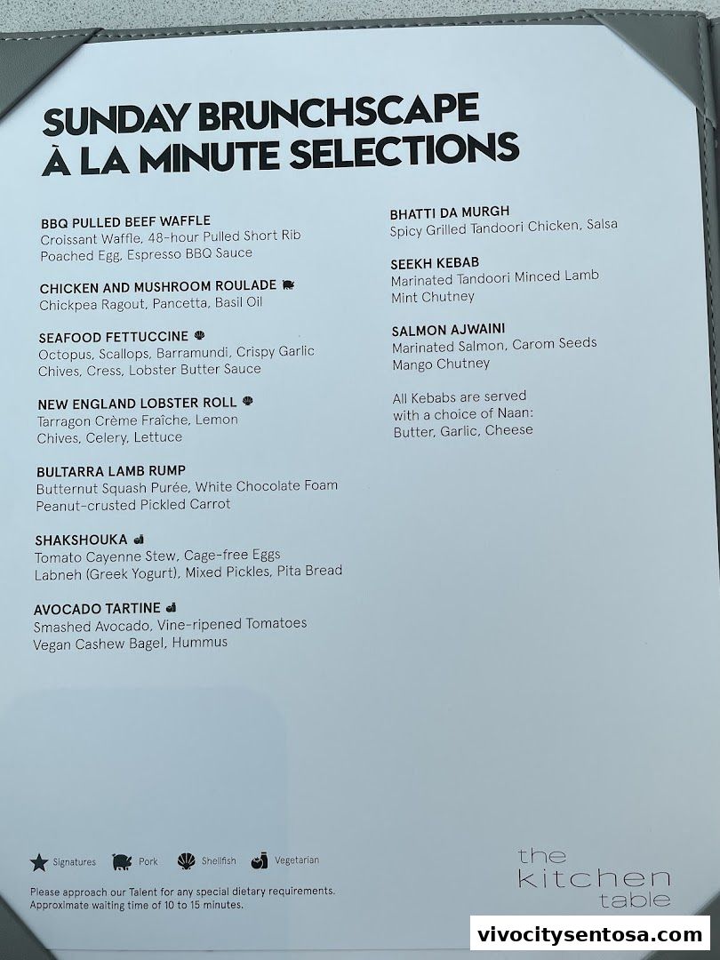 Menu page for the kitchen table