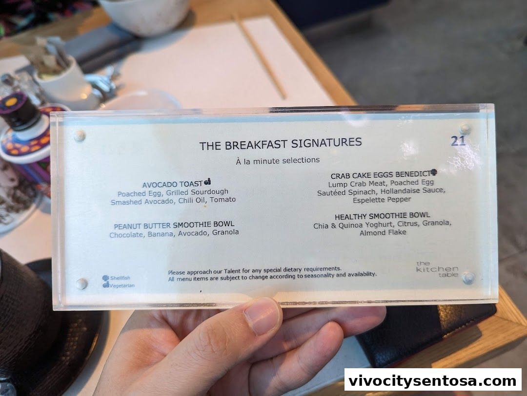 Menu page for the kitchen table