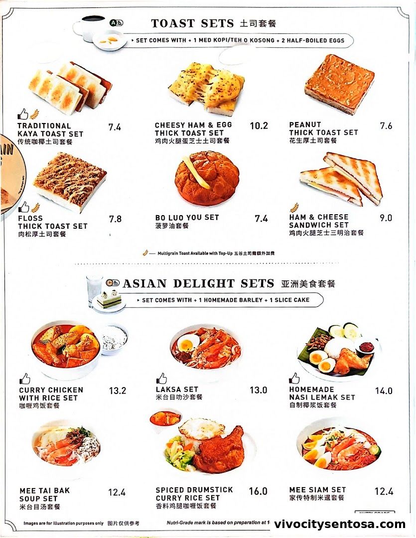 Menu page for Toast Box VivoCity B2