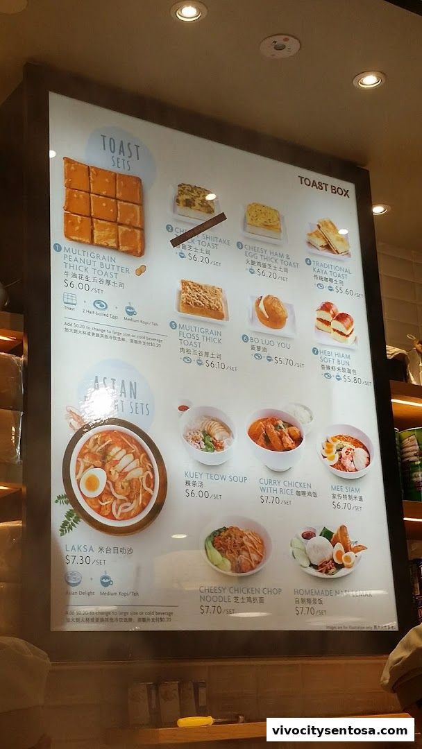 Menu page for Toast Box VivoCity B2