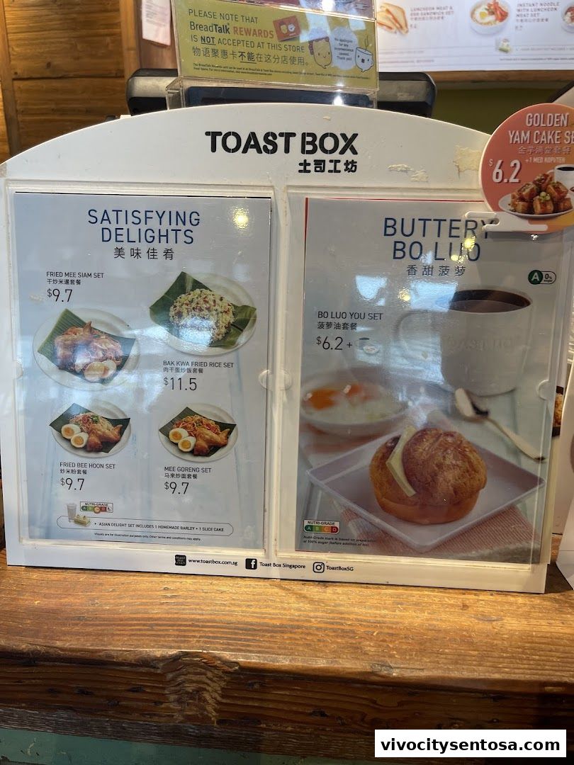 Menu page for Toast Box VivoCity B2