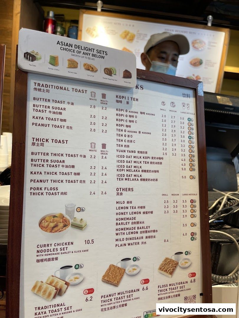 Menu page for Toast Box VivoCity B2