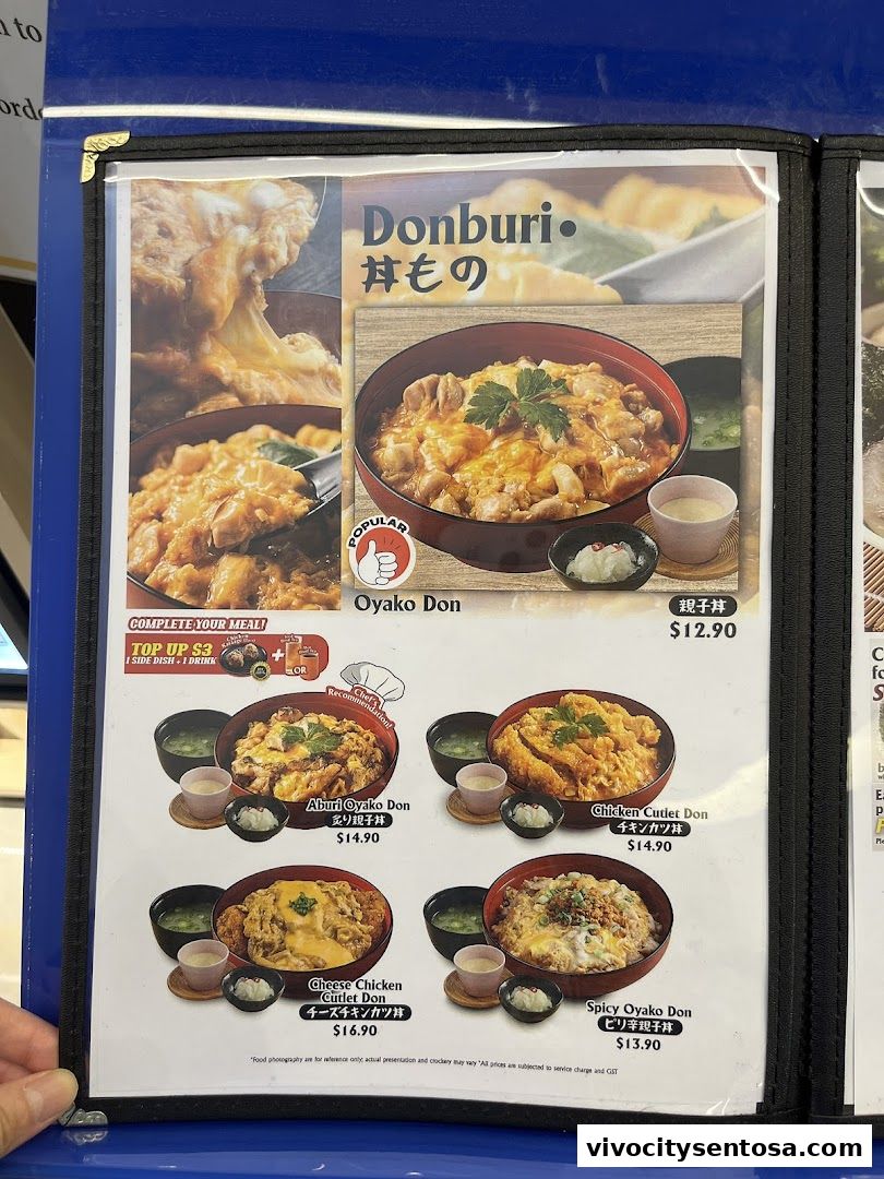Menu page for Tori Sanwa VivoCity