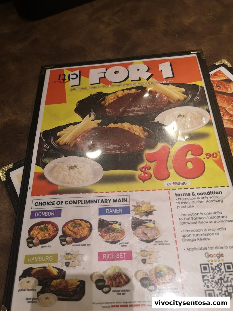 Menu page for Tori Sanwa VivoCity