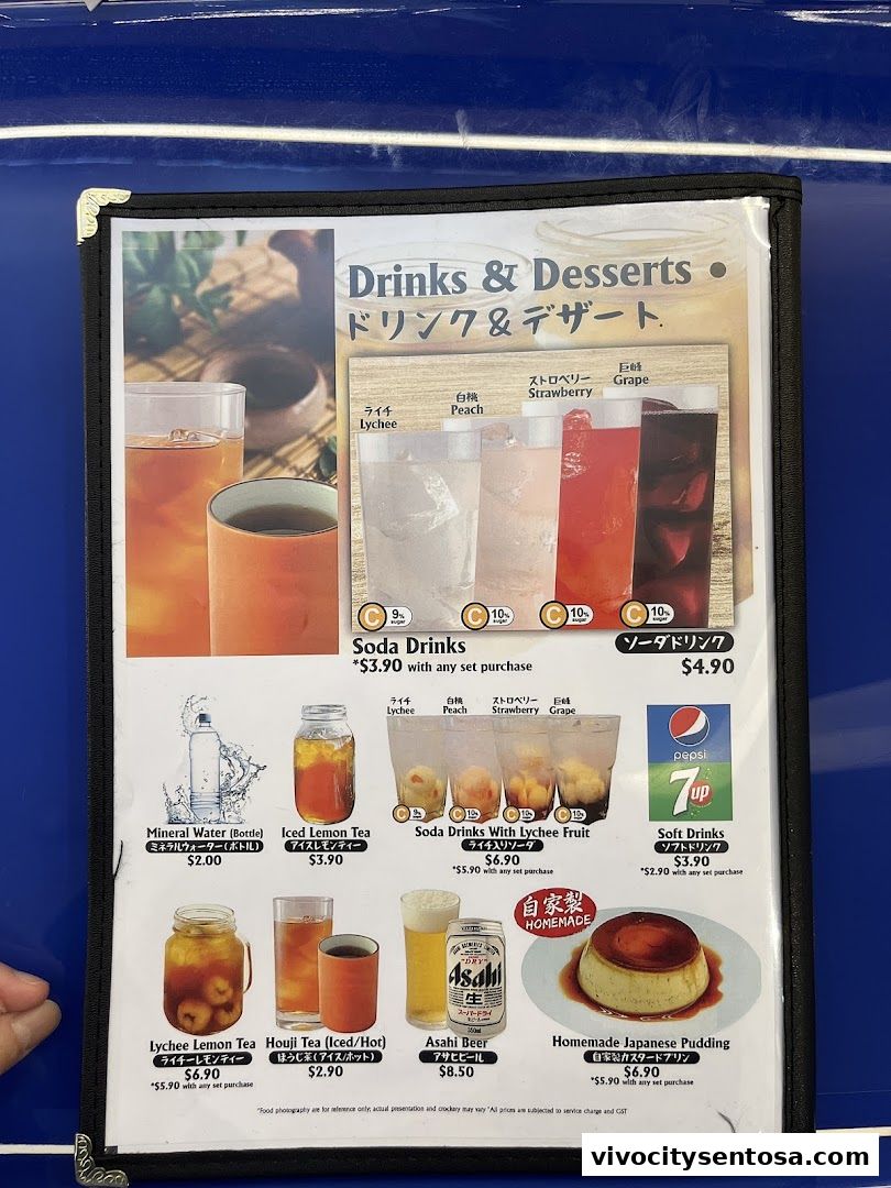 Menu page for Tori Sanwa VivoCity