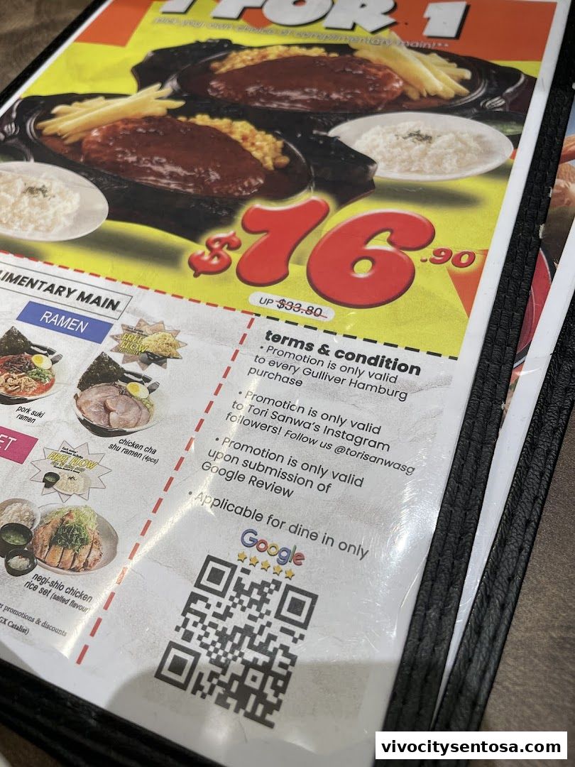 Menu page for Tori Sanwa VivoCity