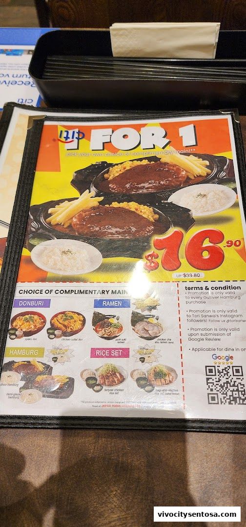 Menu page for Tori Sanwa VivoCity