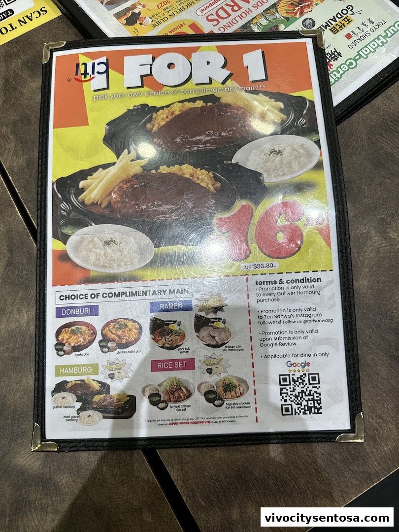 Menu page for Tori Sanwa VivoCity