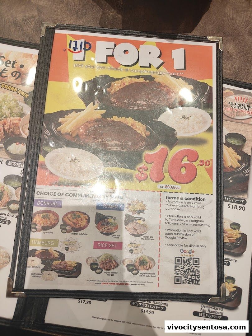 Menu page for Tori Sanwa VivoCity