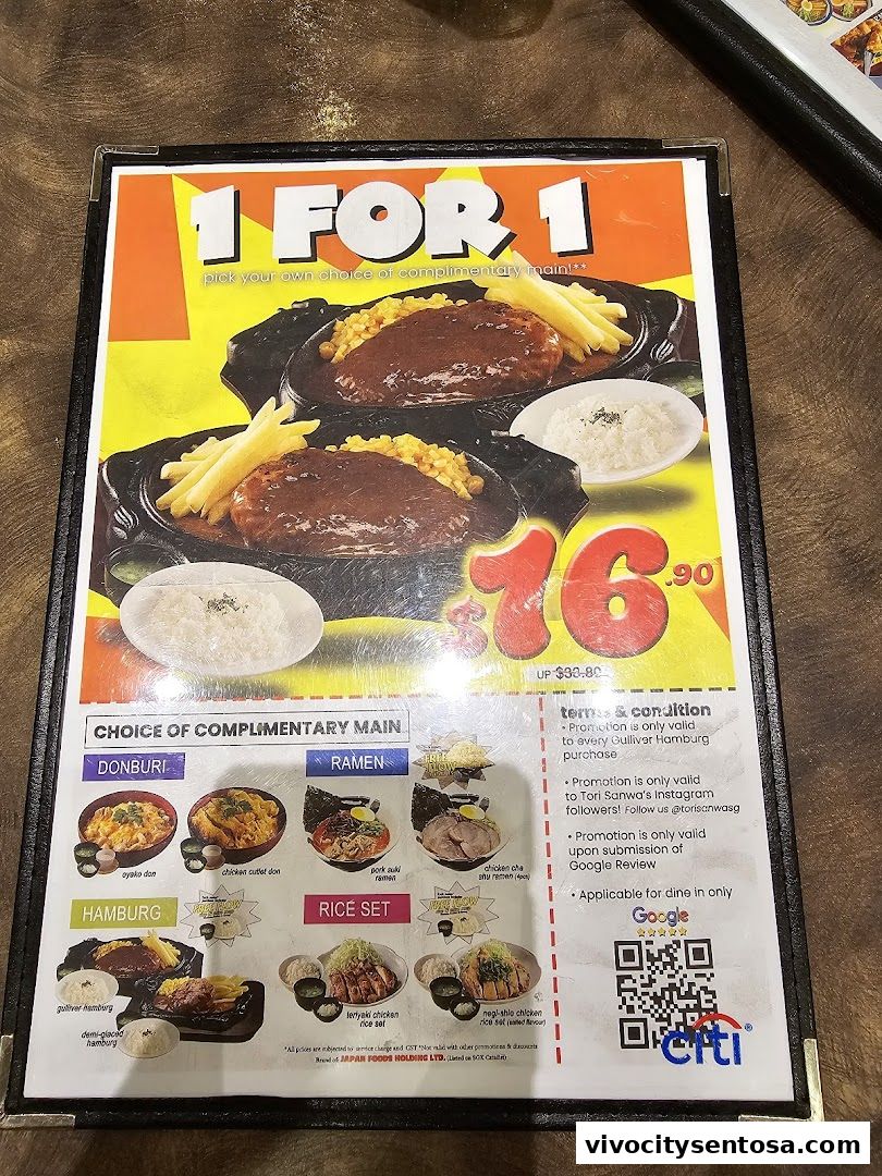 Menu page for Tori Sanwa VivoCity