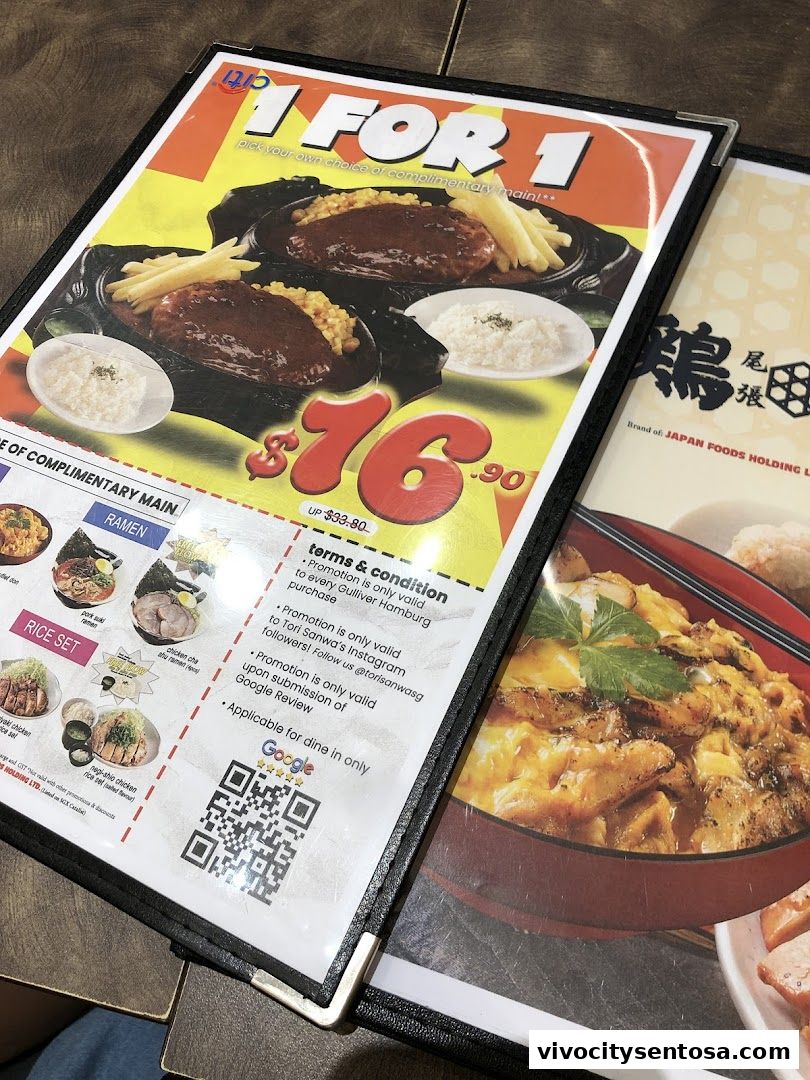 Menu page for Tori Sanwa VivoCity