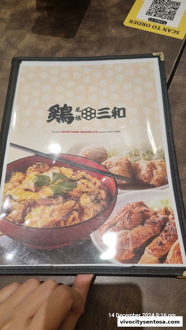 Menu page for Tori Sanwa VivoCity