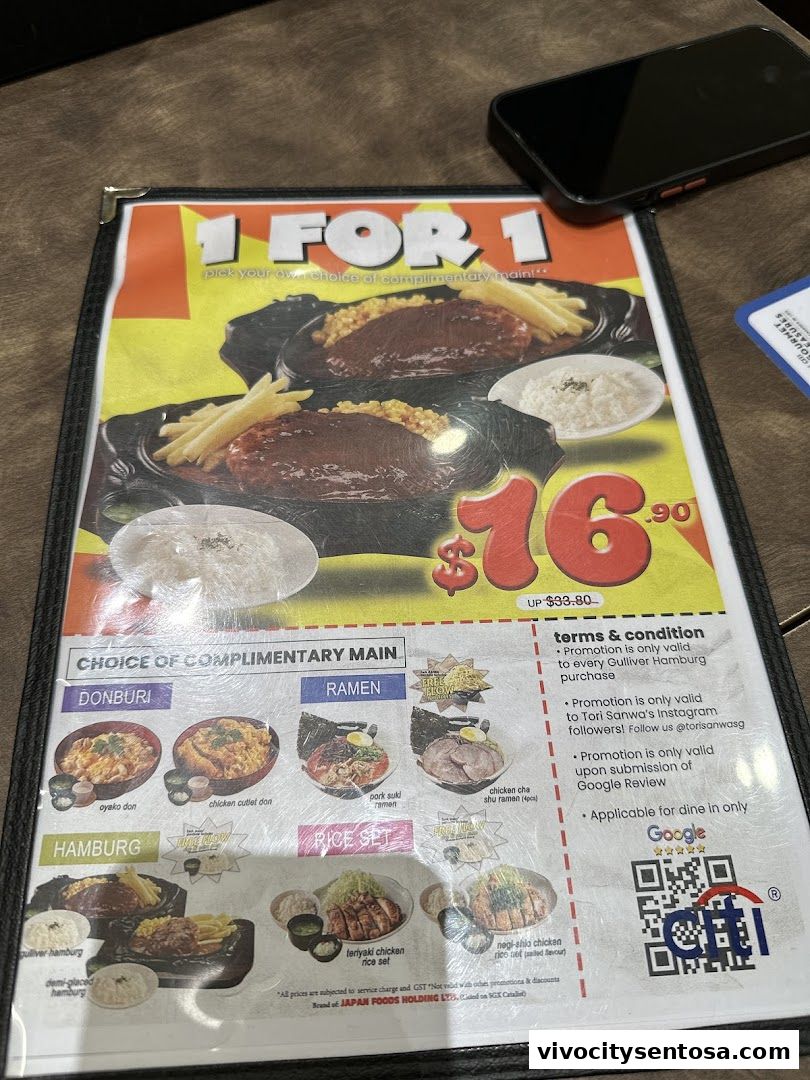 Menu page for Tori Sanwa VivoCity