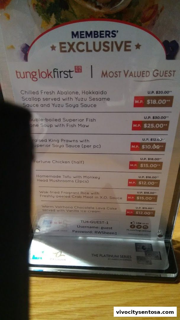Menu page for TungLok Heen