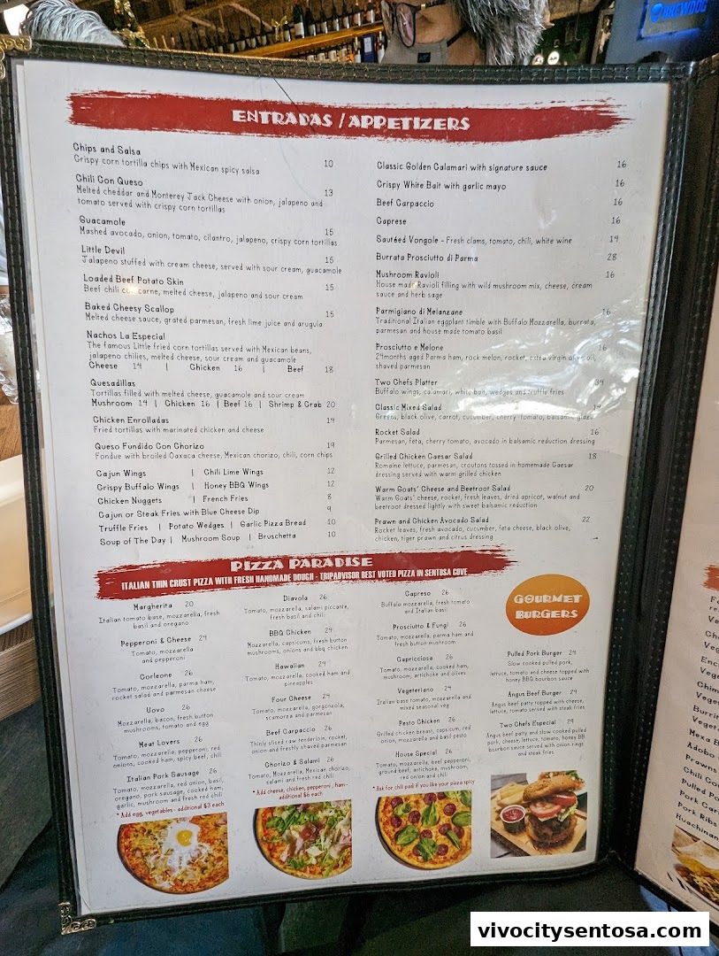 Menu page for Two Chefs Bar