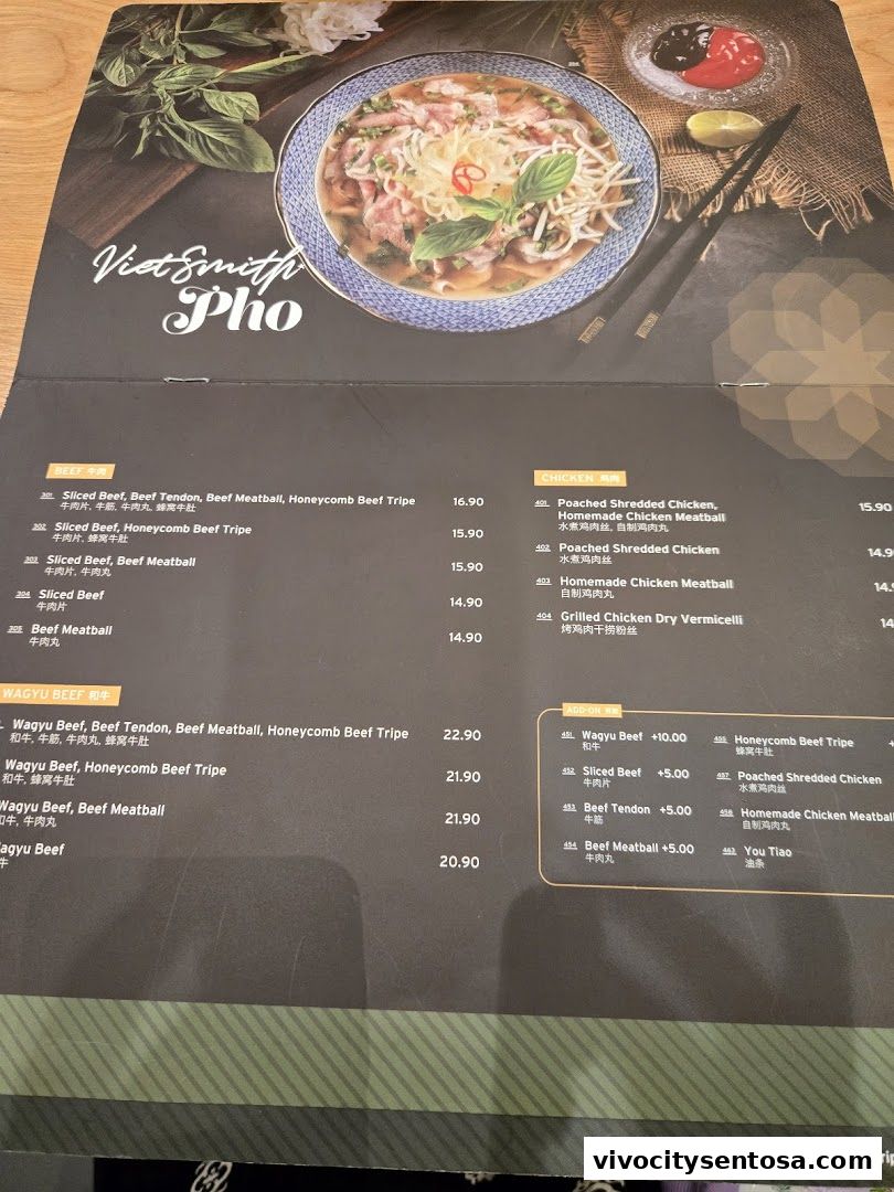 Menu page for VietSmith - Vivo City