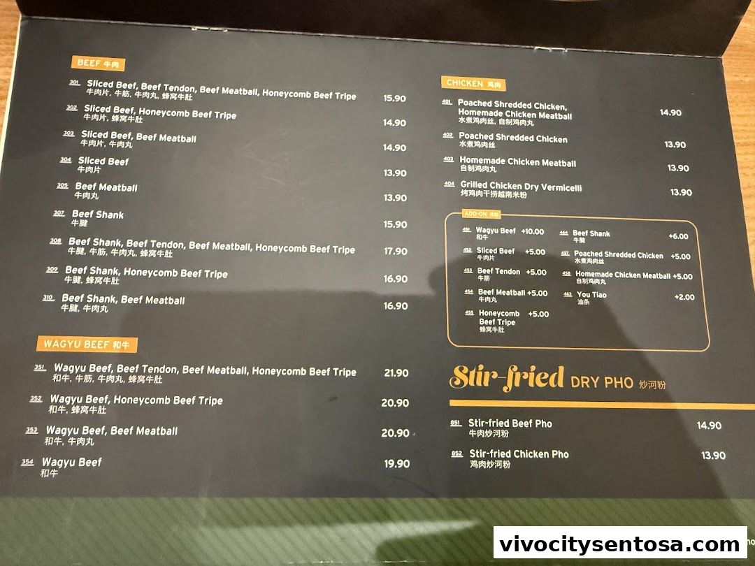 Menu page for VietSmith - Vivo City