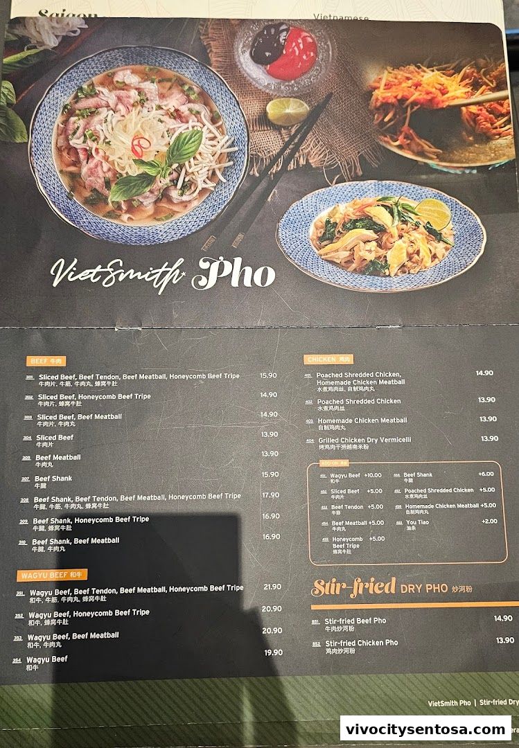 Menu page for VietSmith - Vivo City
