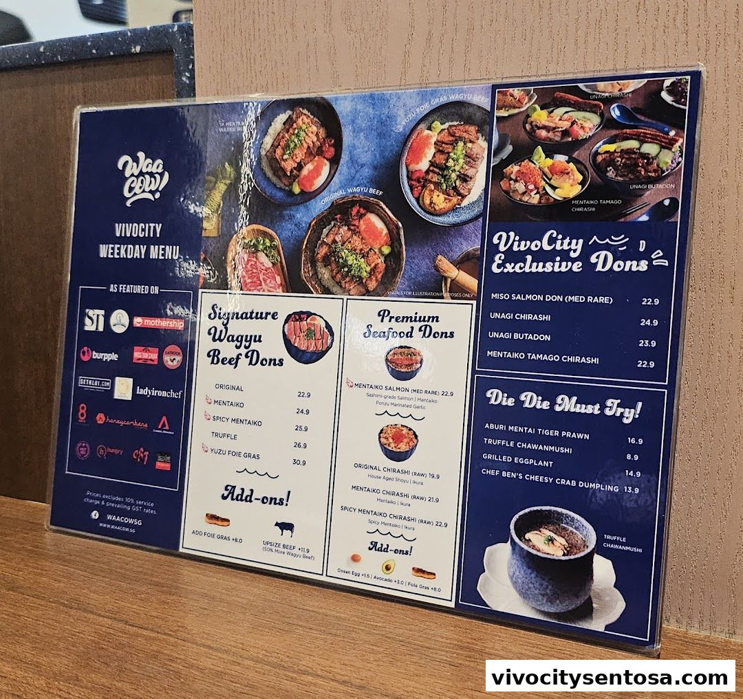 Menu page for Waa Cow! Vivocity