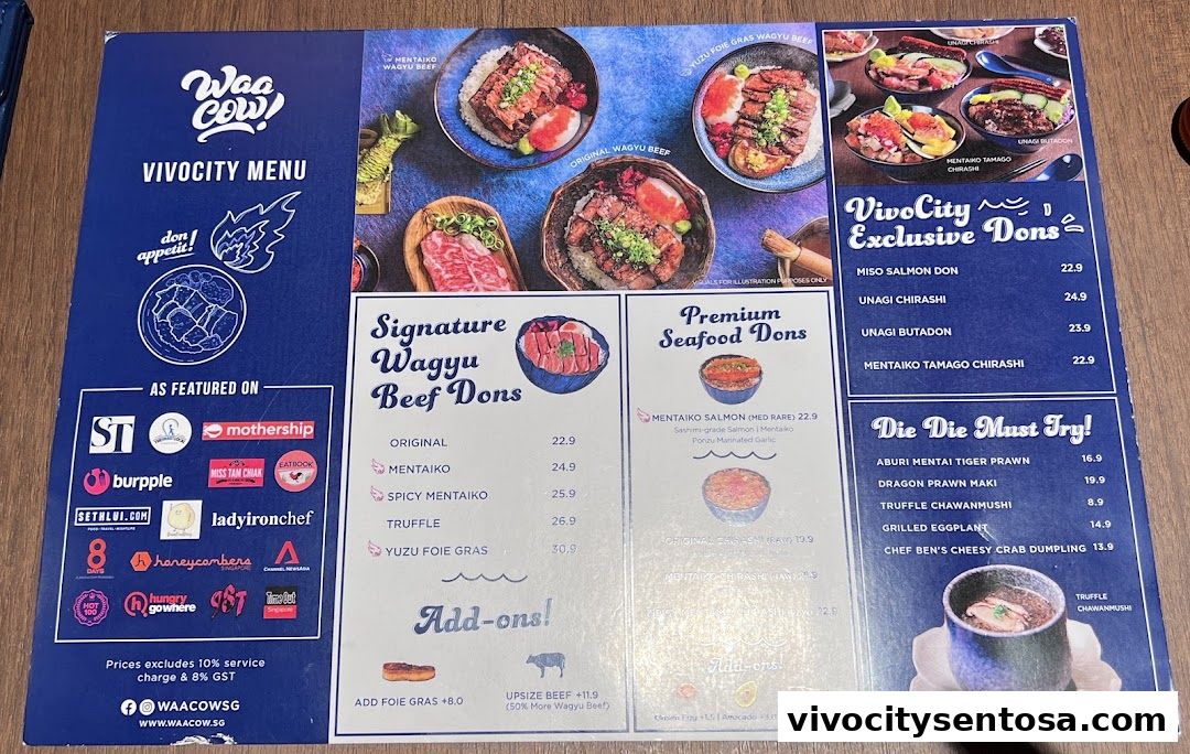 Menu page for Waa Cow! Vivocity