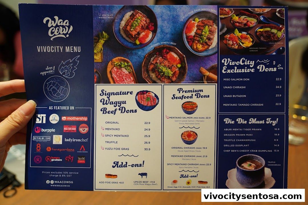 Menu page for Waa Cow! Vivocity