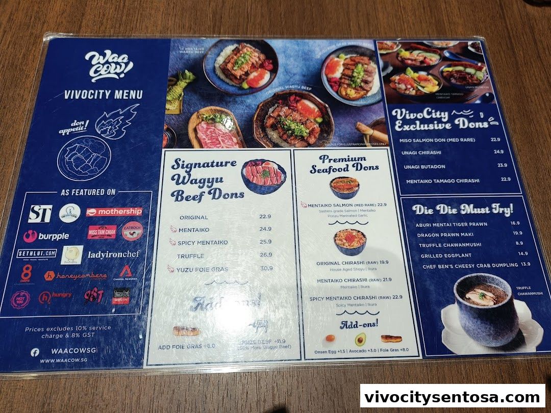 Menu page for Waa Cow! Vivocity