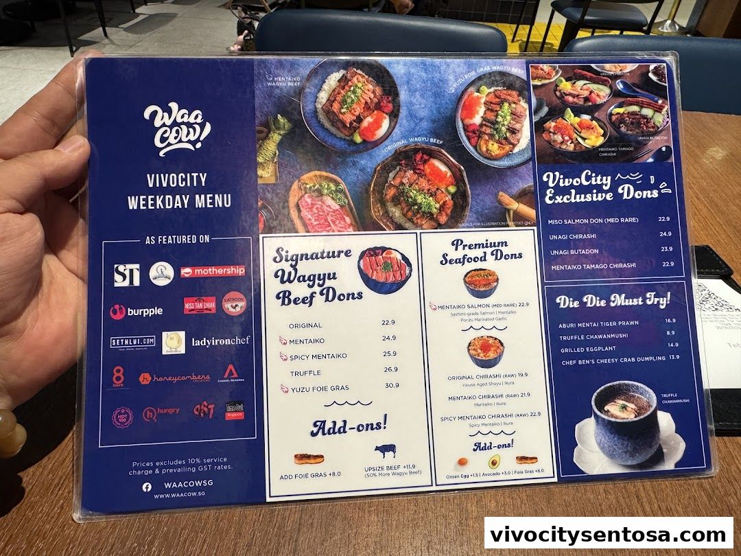 Menu page for Waa Cow! Vivocity