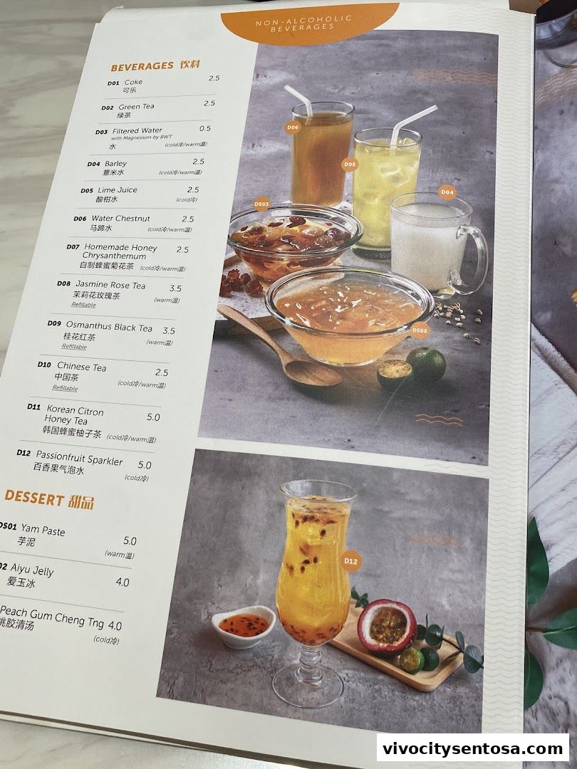 Menu page for White Restaurant VivoCity