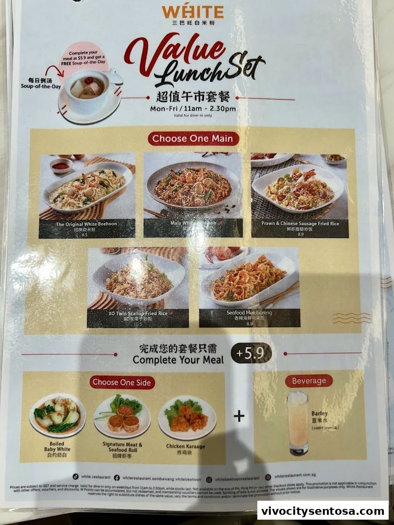 Menu page for White Restaurant VivoCity