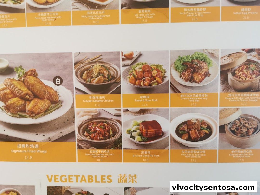 Menu page for White Restaurant VivoCity