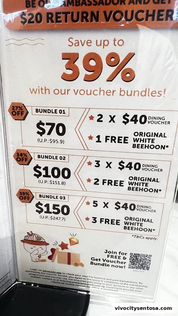 Menu page for White Restaurant VivoCity