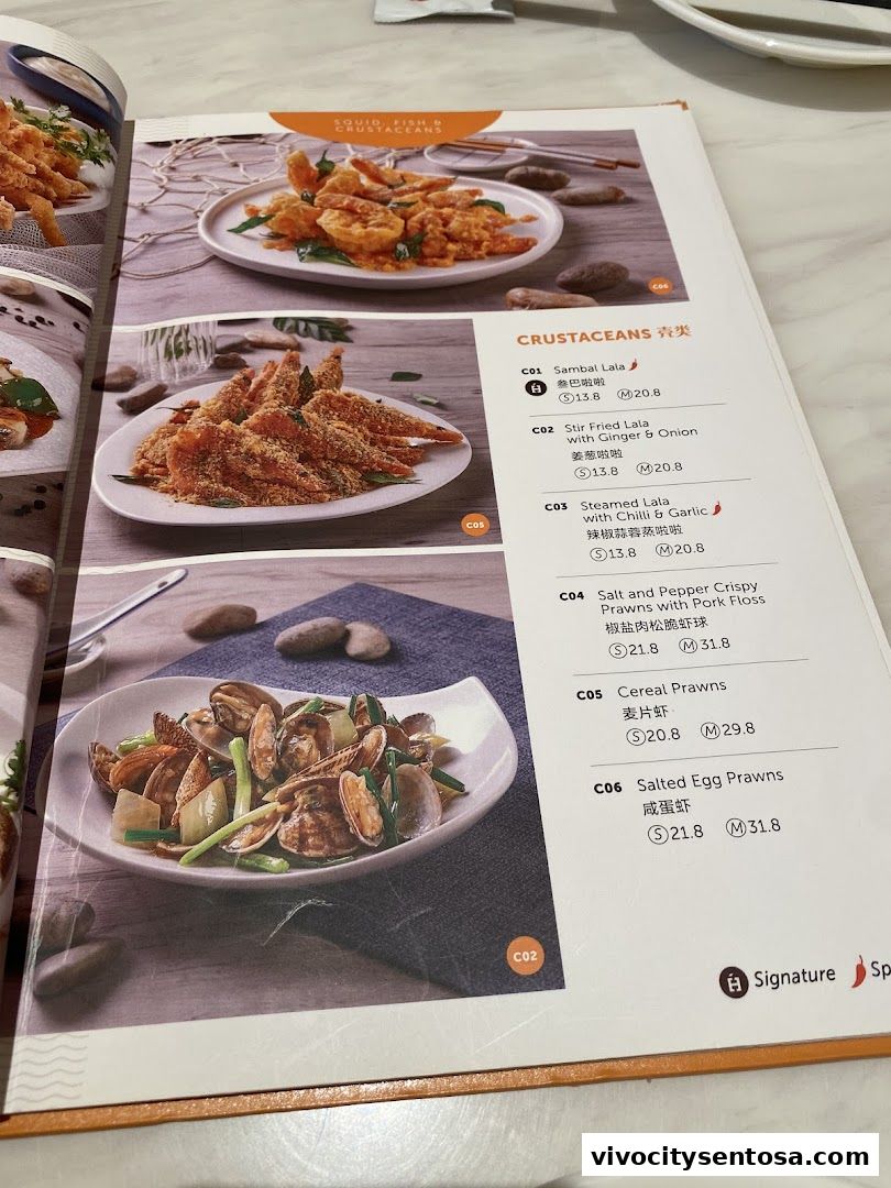 Menu page for White Restaurant VivoCity