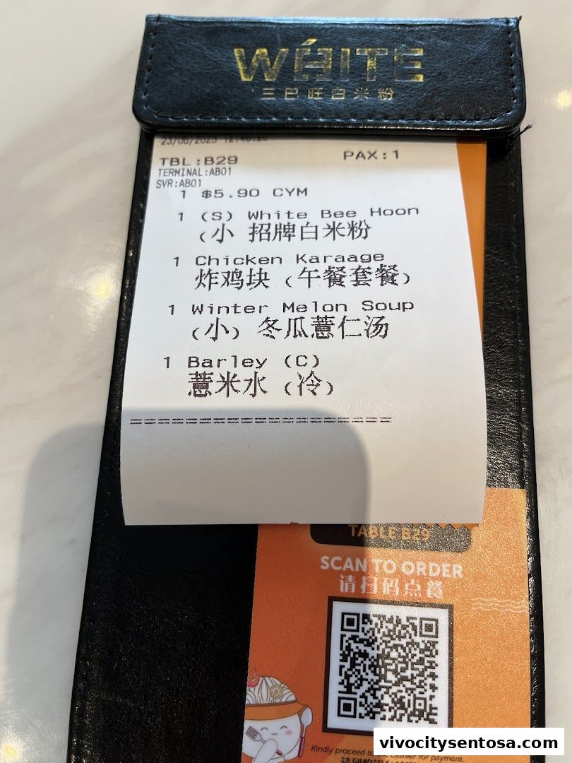 Menu page for White Restaurant VivoCity