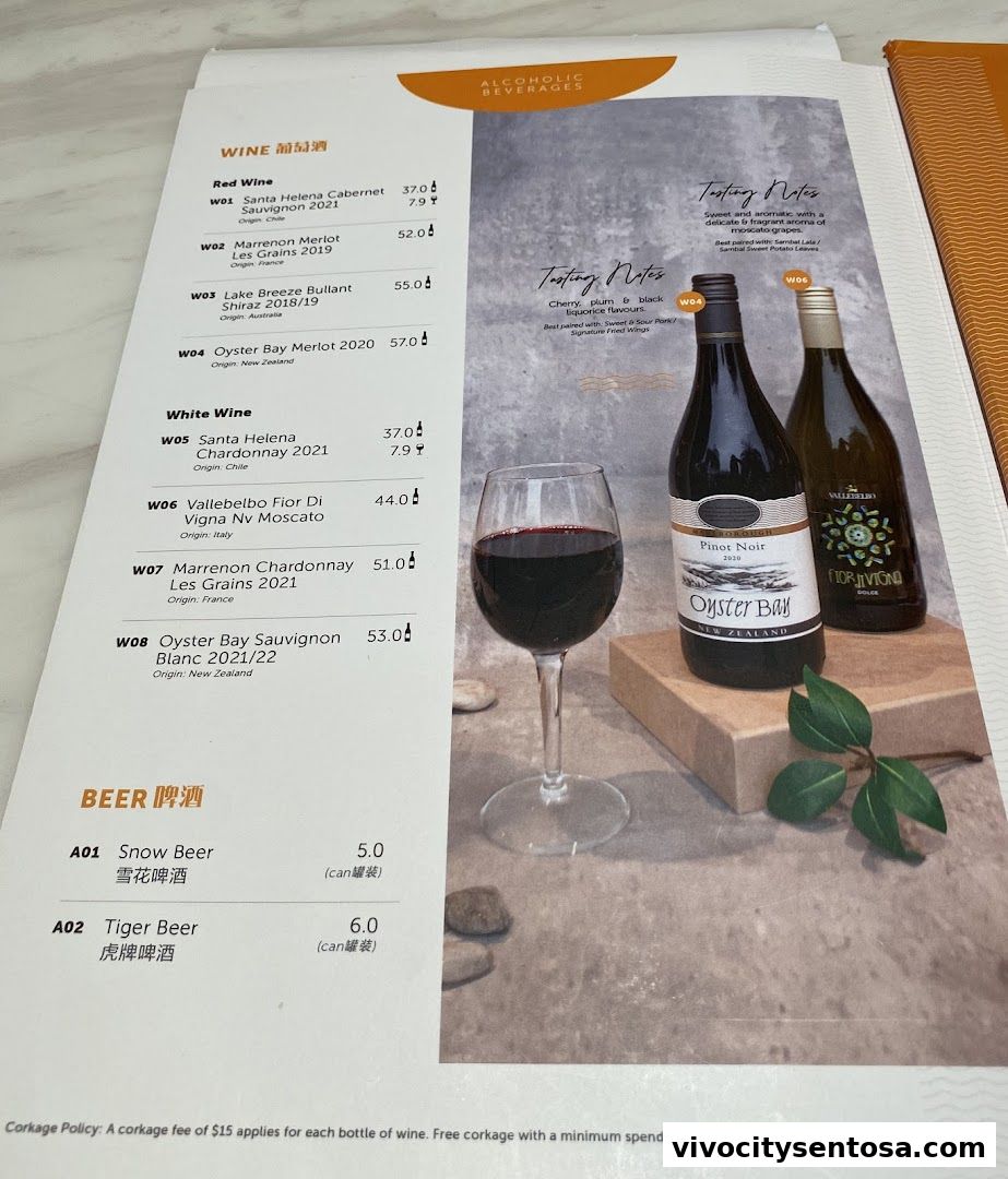 Menu page for White Restaurant VivoCity