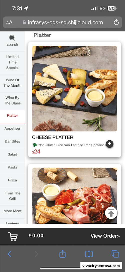 Menu page for Wine Connection Bistro VivoCity