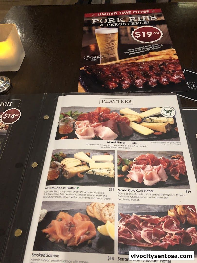 Menu page for Wine Connection Bistro VivoCity