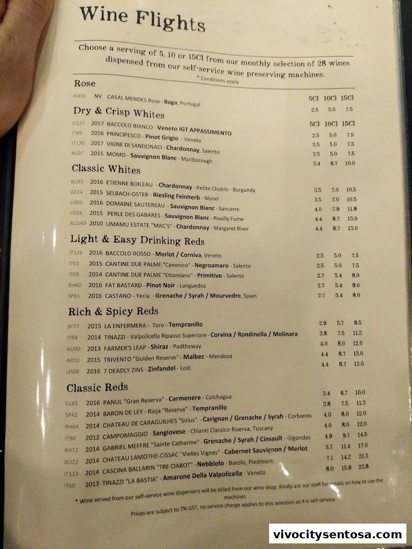 Menu page for Wine Connection Bistro VivoCity