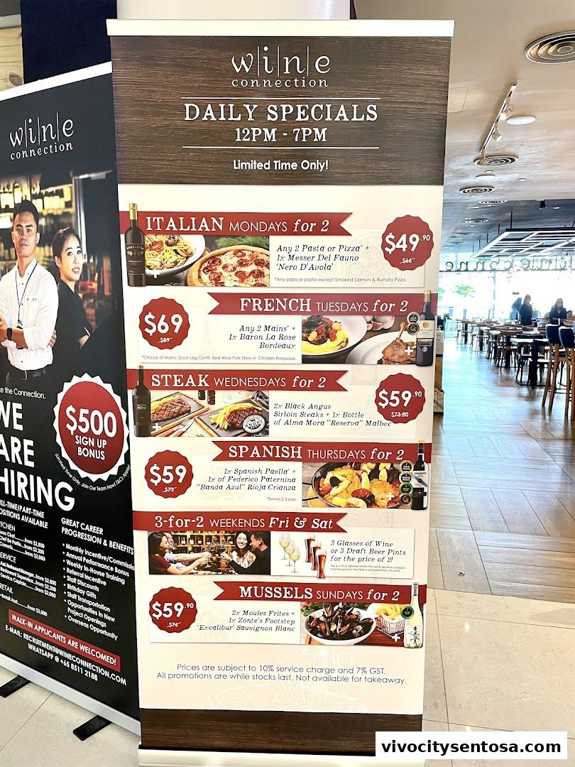 Menu page for Wine Connection Bistro VivoCity