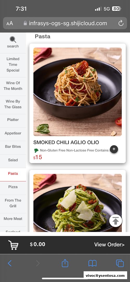 Menu page for Wine Connection Bistro VivoCity