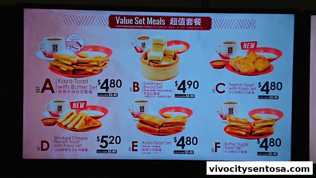 Menu page for Ya Kun Kaya Toast Vivocity
