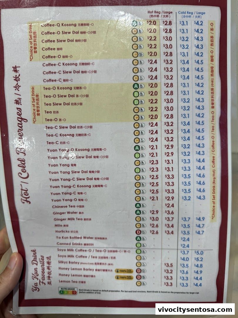 Menu page for Ya Kun Kaya Toast Vivocity