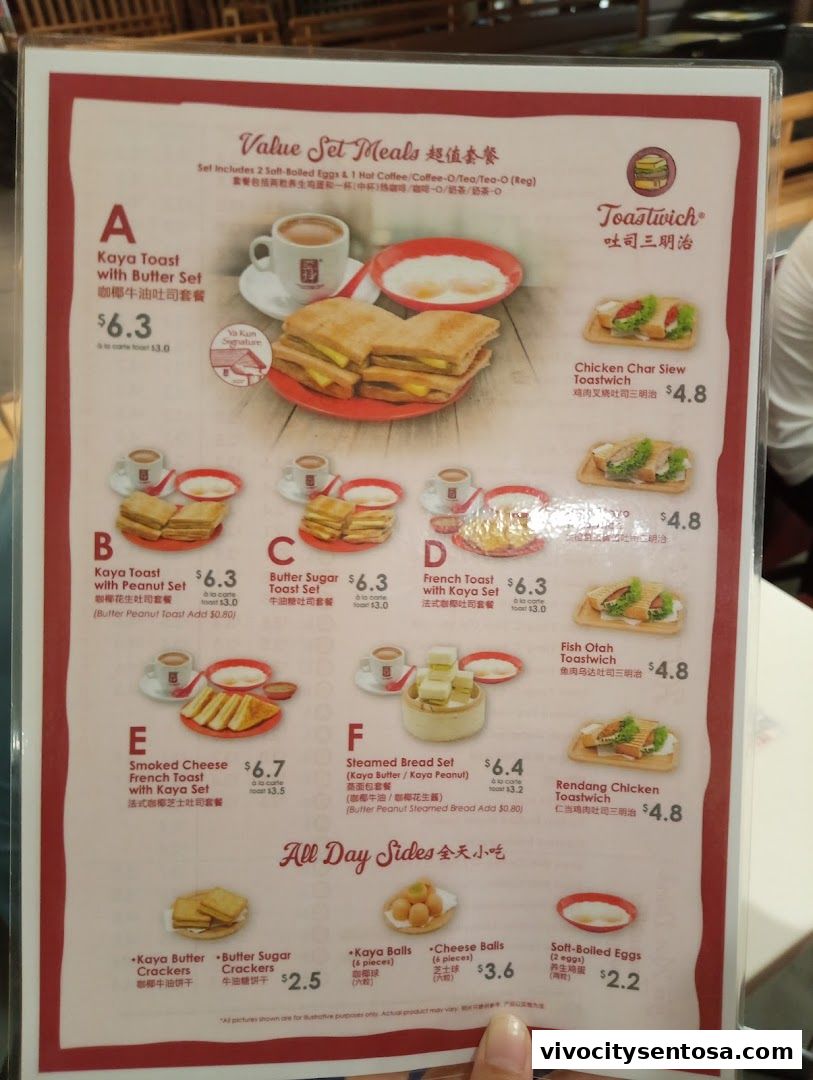 Menu page for Ya Kun Kaya Toast Vivocity
