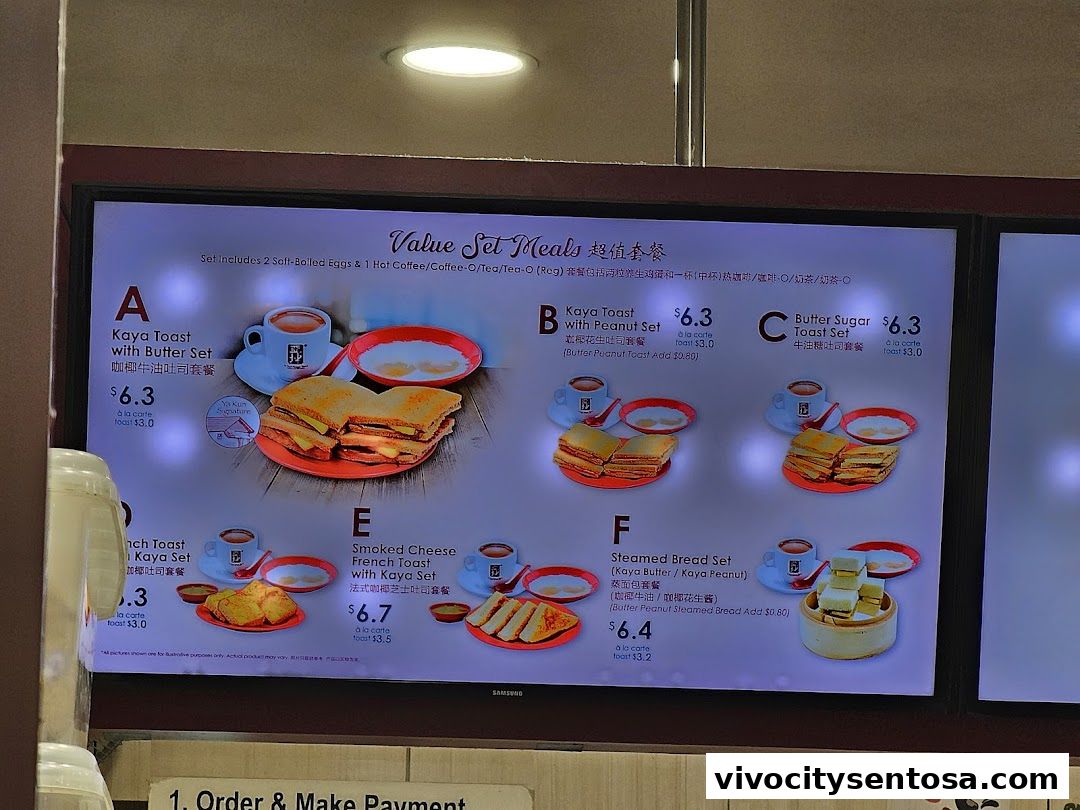 Menu page for Ya Kun Kaya Toast Vivocity